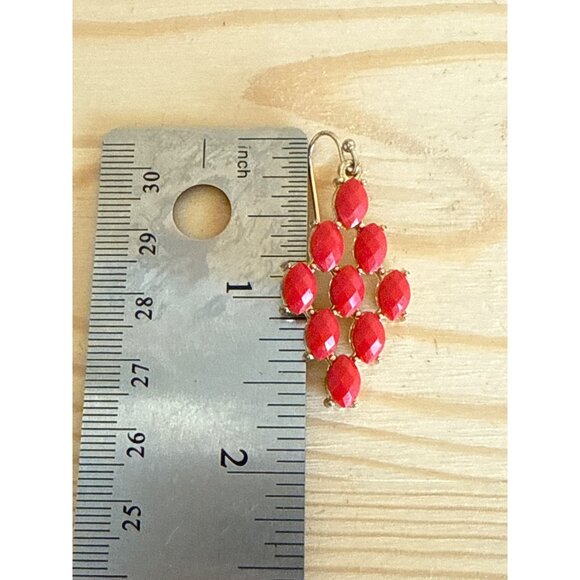 Red Faceted Stone Dangle Earrings With Gold-Tone Metal Setting - Picture 5 of 5